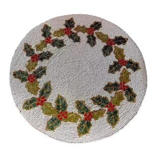Tiramisu Beaded 15in Christmas Placemat Charger Holiday Holly Berries NEW